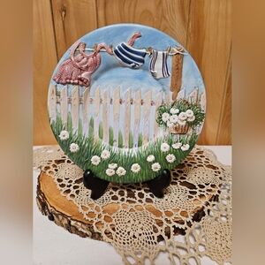 Yankee Candle Jar Under Plate Laundry Clothesline Apron Ceramic 7.5"